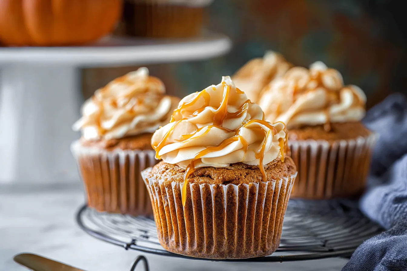 Moist Pumpkin Cupcakes with Salted Caramel Cream Cheese Frosting