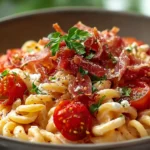 Creamy Roasted Tomato Ricotta Pasta with Crispy Prosciutto