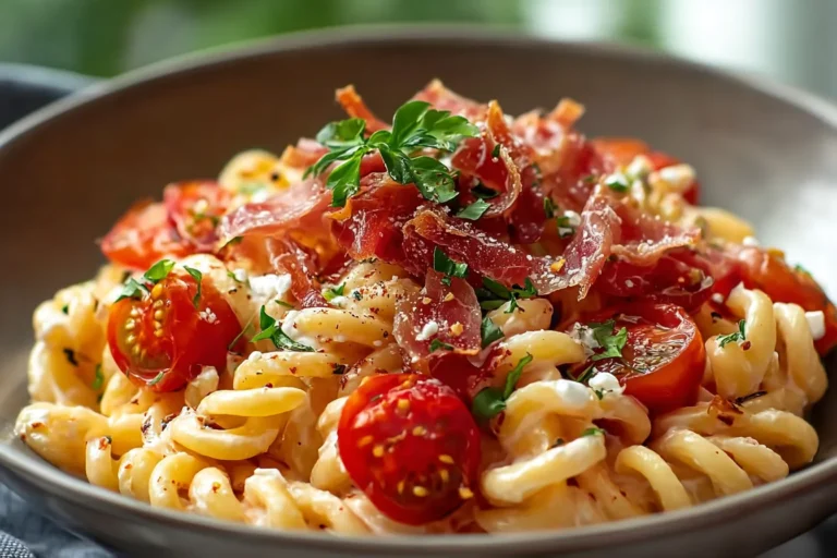 Creamy Roasted Tomato Ricotta Pasta with Crispy Prosciutto