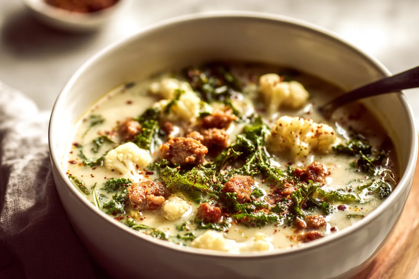 One Pot Sausage and Kale Soup with Cauliflower