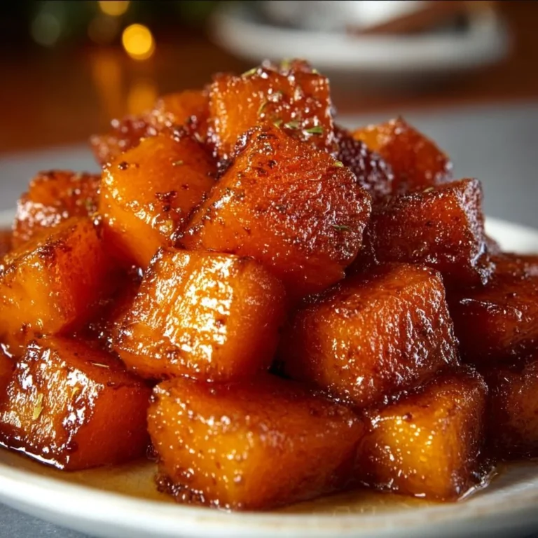 Bowl of brown sugar roasted butternut squash on a wooden table