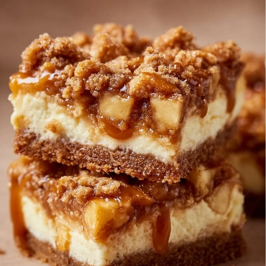 Delicious caramel apple cheesecake bars with a rich crust and creamy filling