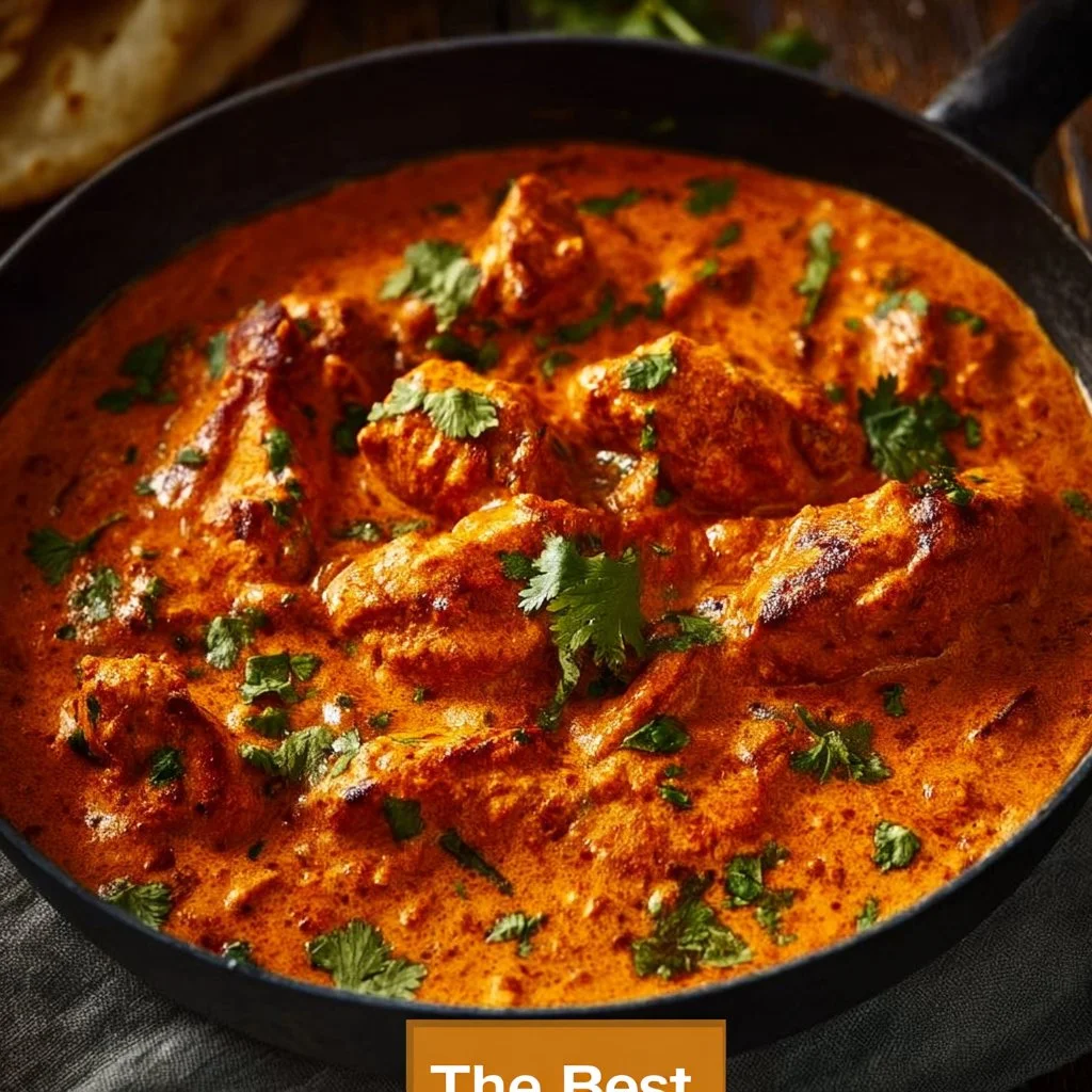 Delicious Chicken Tikka Masala served with rice and garnished with cilantro
