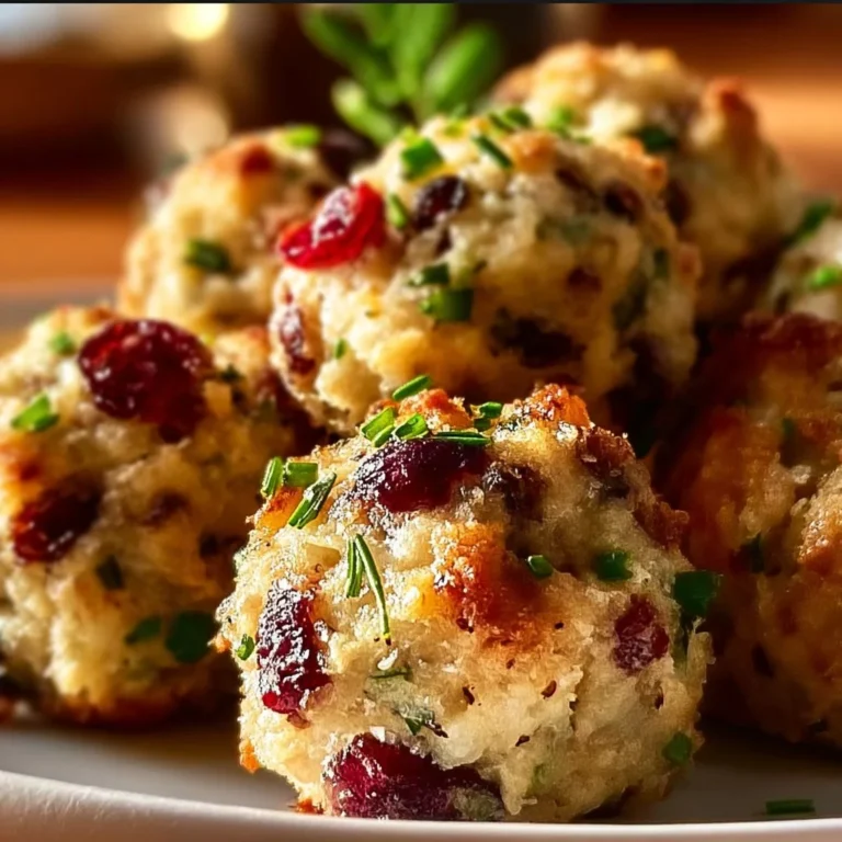 Cranberry turkey stuffing balls arranged on a festive platter.