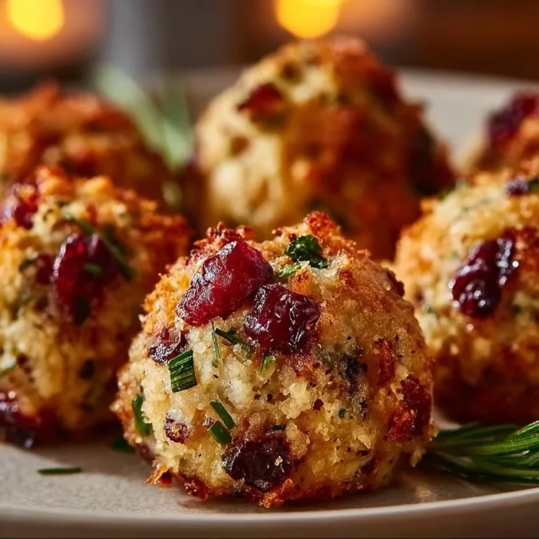 Cranberry and Turkey Stuffing Balls served on a festive platter