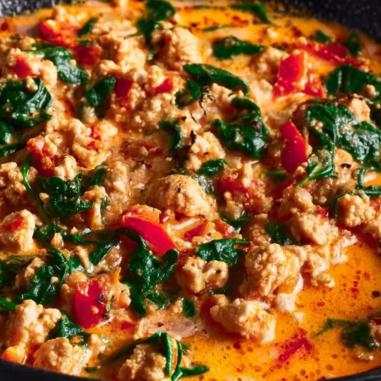 Creamy ground turkey spinach bowl with fresh ingredients and high protein content