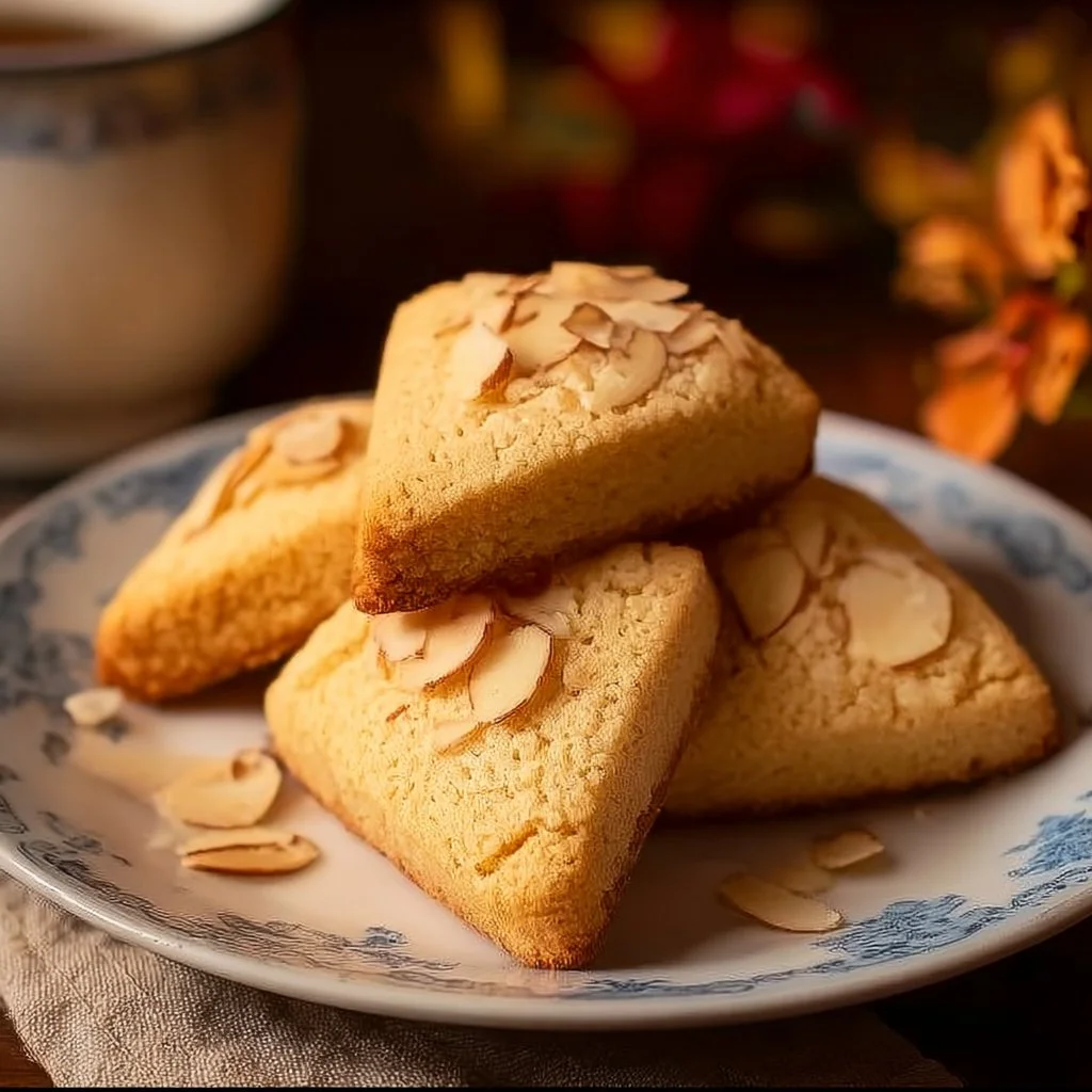 A plate of freshly baked delicate French Almond Cookies.