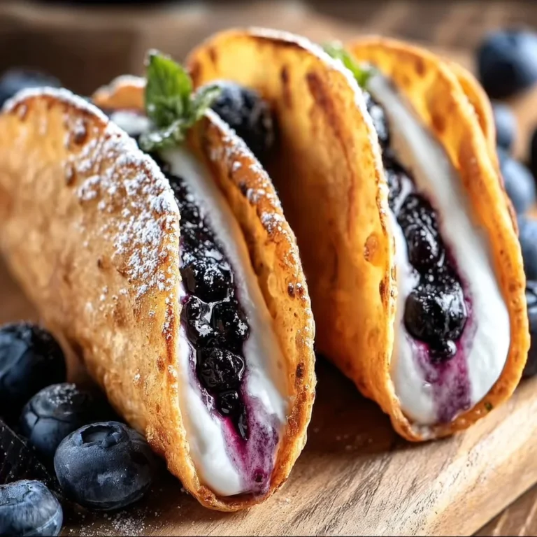 Delicious blueberry cheesecake tacos served for a summer dessert