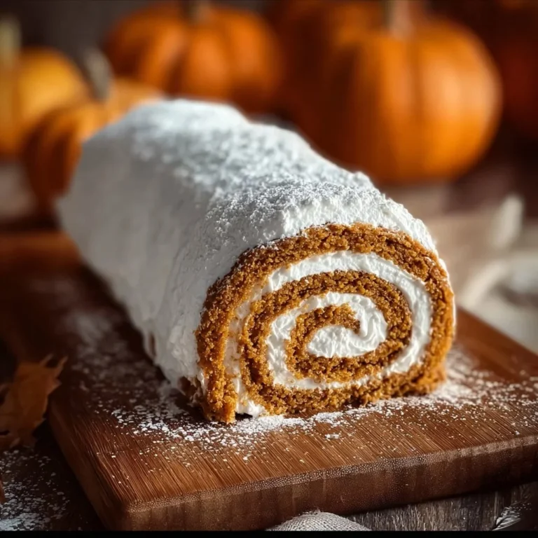 Delicious pumpkin spice roll cake topped with cream and spices