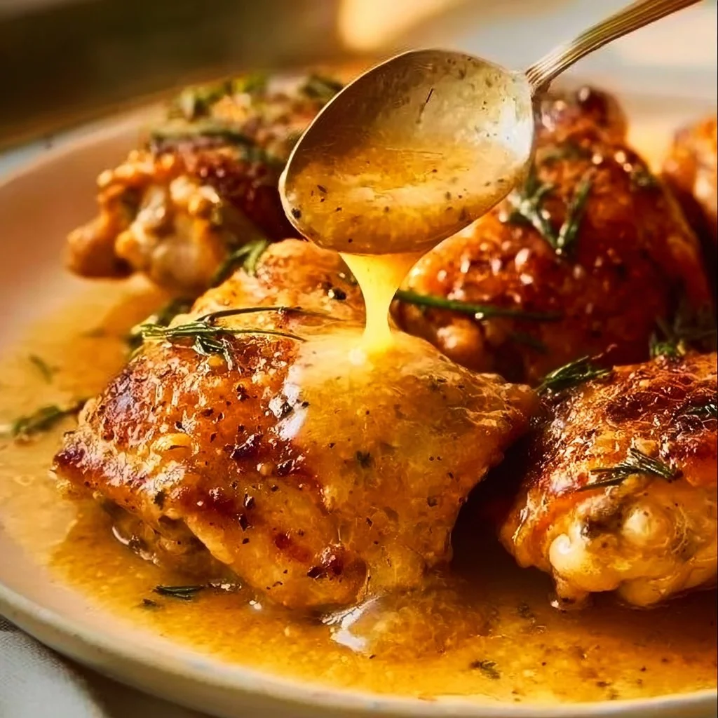 Plate of Dijon Maple Chicken Thighs with herbs and spices