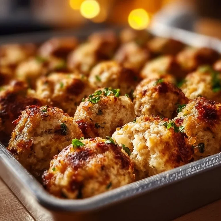 Delicious easy turkey stuffing balls served on a festive platter.