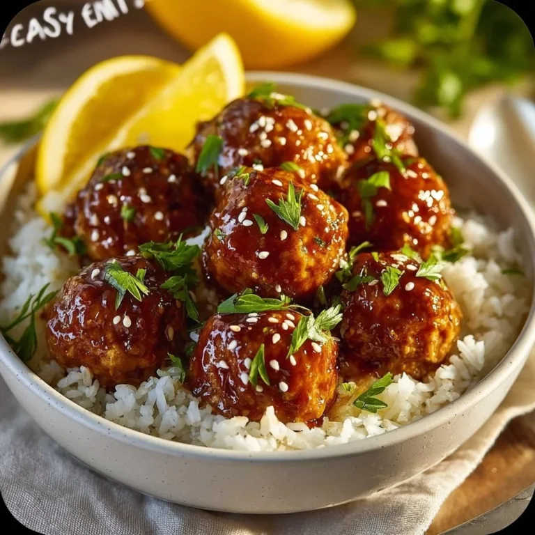 Honey Garlic Turkey Meatballs served on a plate with fresh herbs.