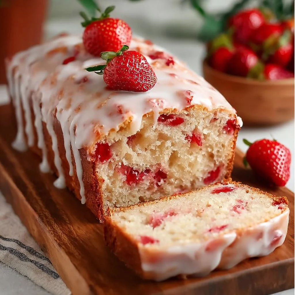Irresistibly moist strawberry bread with a sweet glaze on top