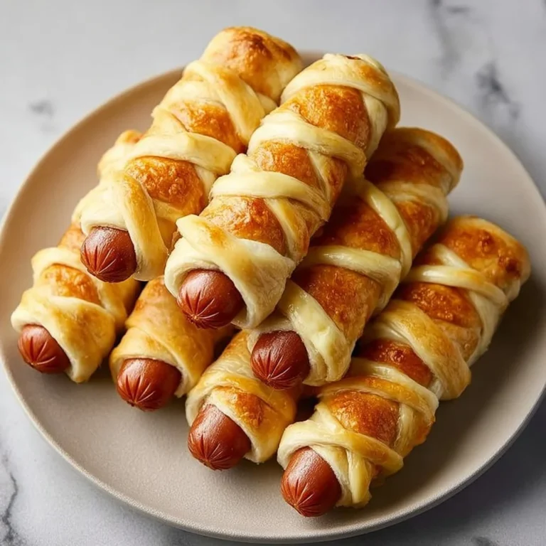 Mummy hot dogs wrapped in dough for a spooky Halloween treat.
