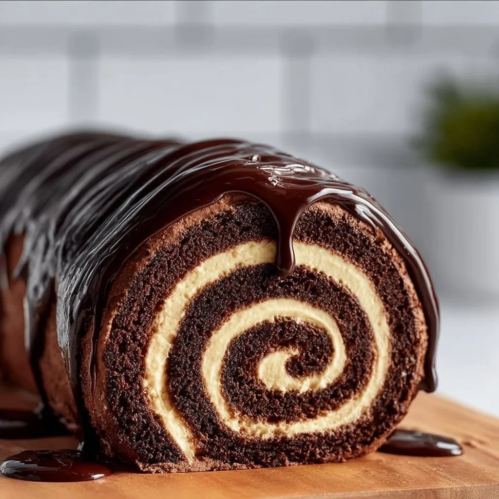 Delicious chocolate Swiss roll dessert on a plate, ready to impress.