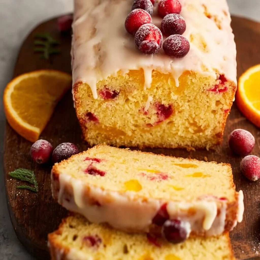 Freshly baked orange cranberry bread with a golden crust and bright orange zest