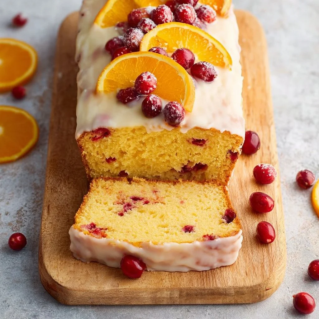 Freshly baked Orange Cranberry Bread with cranberries and orange zest.