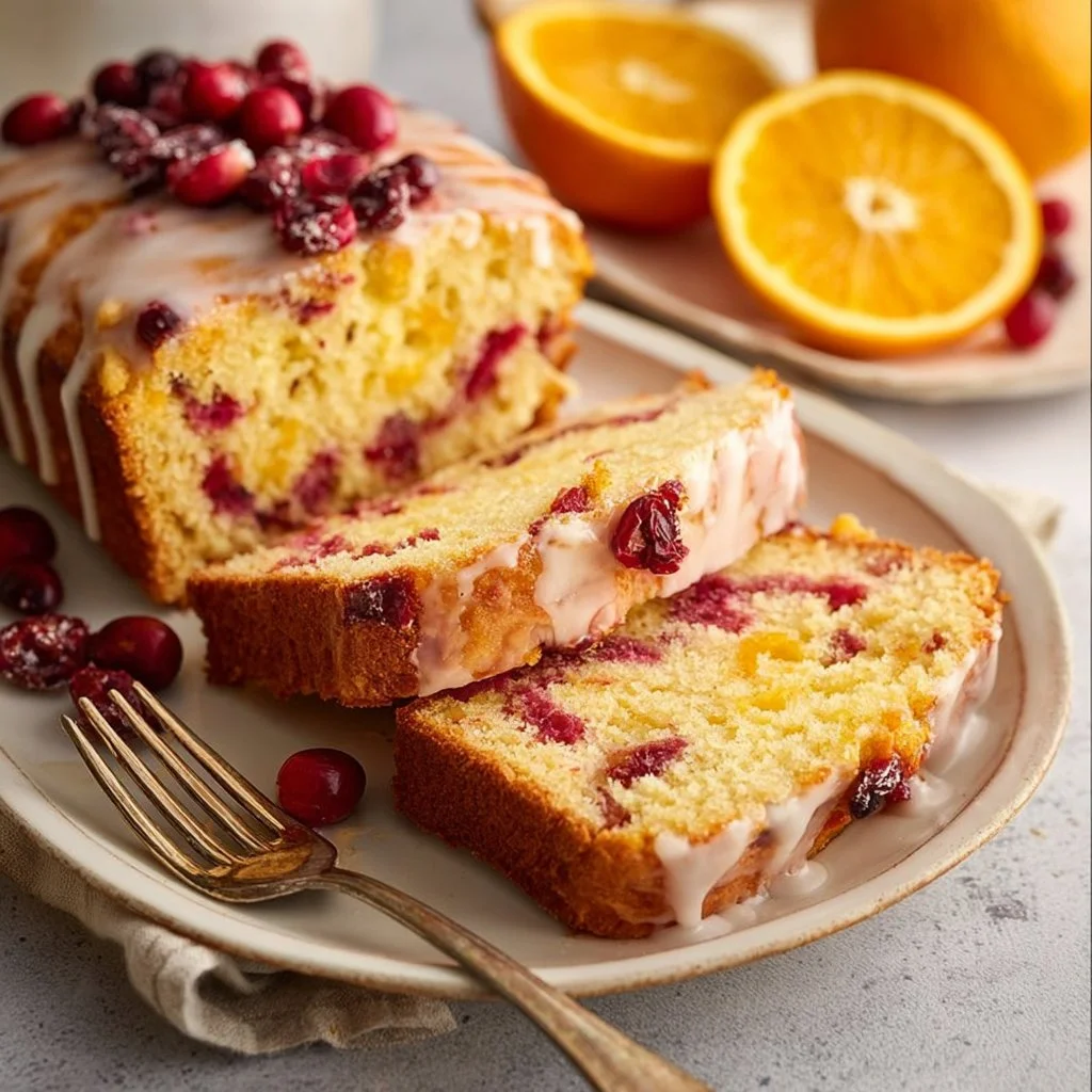 Slice of Orange Cranberry Bread with cranberries and orange zest