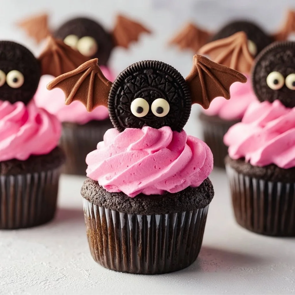Oreo Bat Cupcakes decorated for Halloween party
