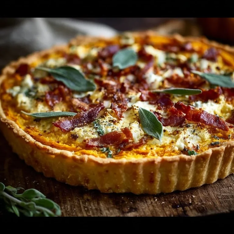 Pumpkin Tart with ricotta, caramelized onions, bacon, and sage