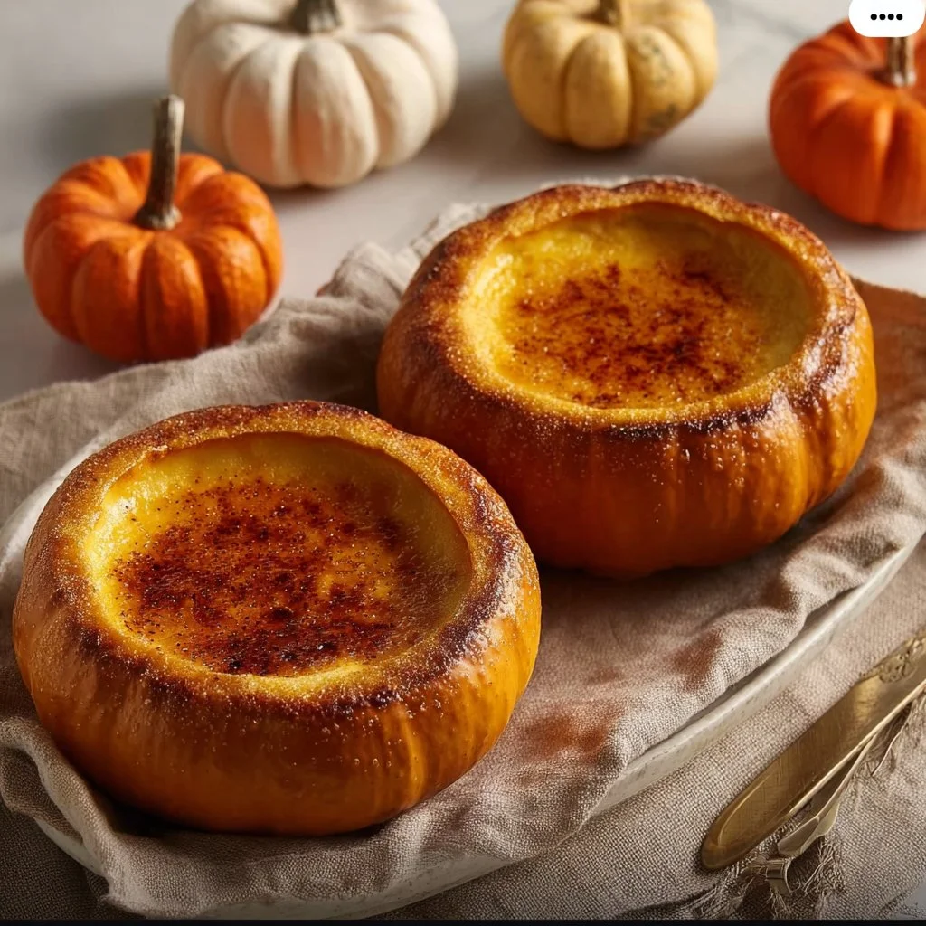 Delicious Pumpkin Spice Crème Brûlée dessert garnished with caramelized sugar