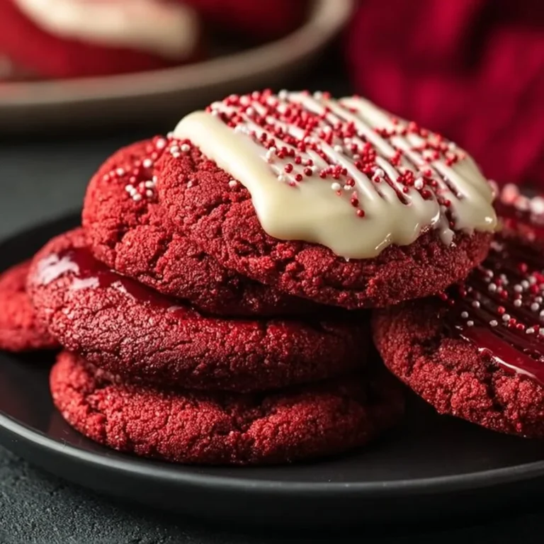 Freshly baked red velvet crumbl cookies with cream cheese frosting