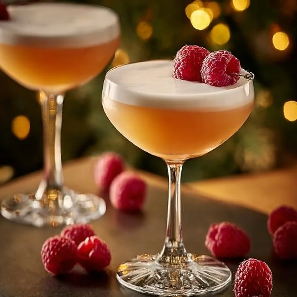 Delicious French Martini cocktail garnished with a cherry and served in a classic glass.