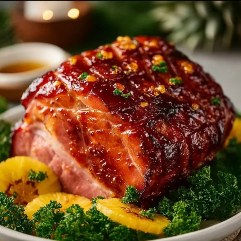 Savory glazed ham served on a festive table for the holiday feast