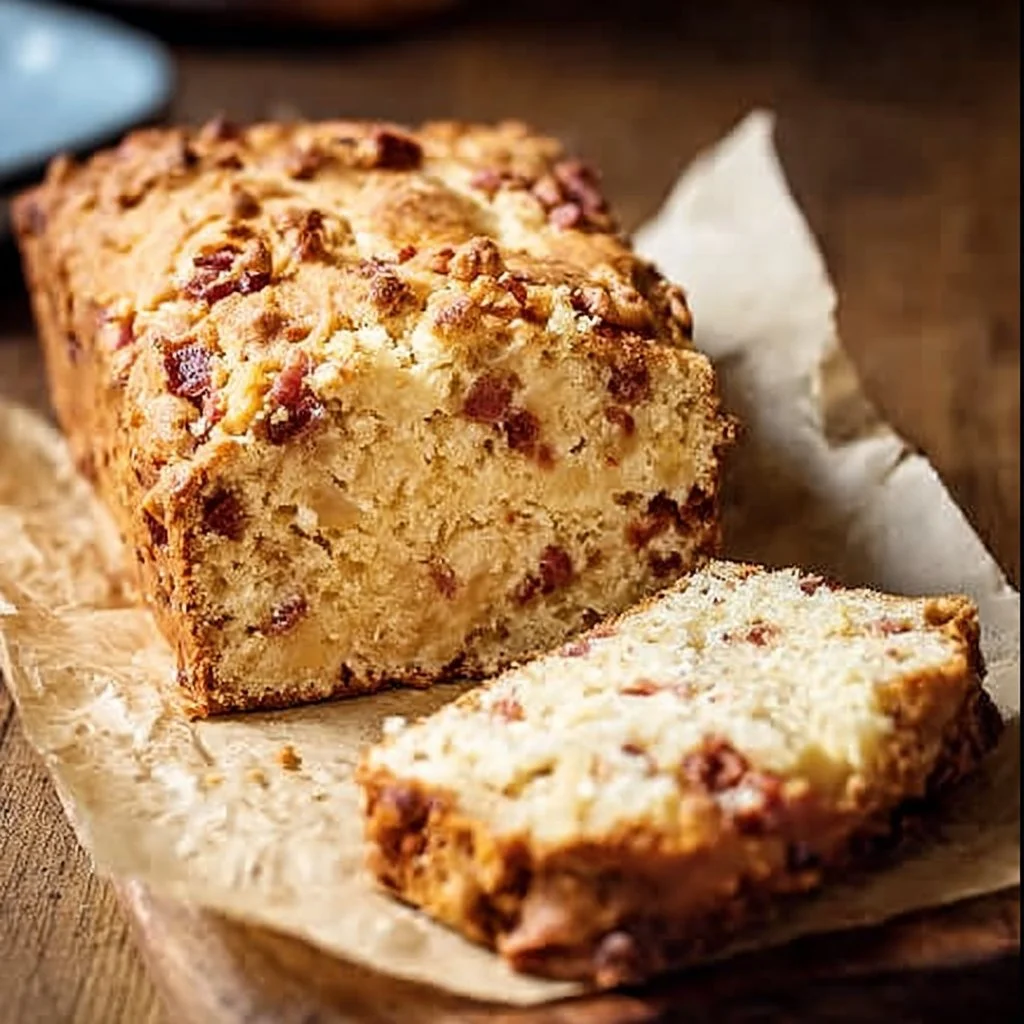 Savory-sweet apple bacon beer bread, a deliciously unique baked treat.