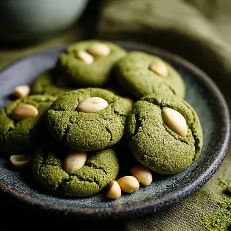 Soft and chewy matcha almond cookies on a baking tray