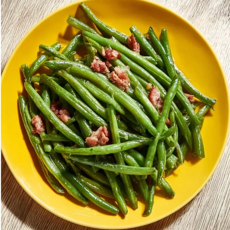 Delicious Southern style green beans with crispy bacon served in a bowl