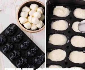 Spooky mozzarella cheese skulls for Halloween decoration and snacks