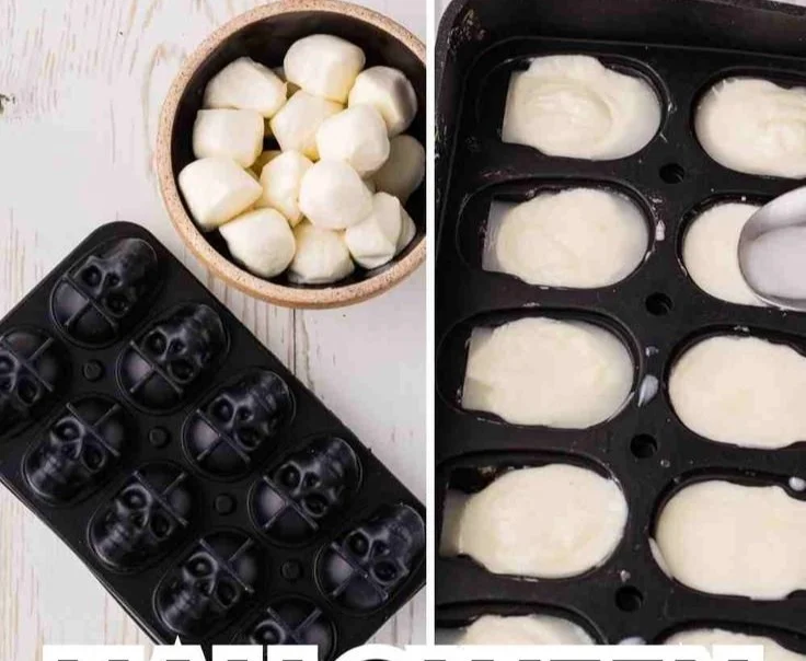 Spooky mozzarella cheese skulls for Halloween decoration and snacks