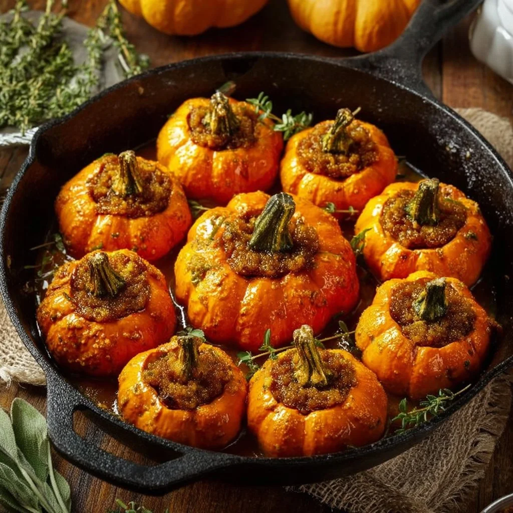 Delicious stuffed mini pumpkins filled with savory ingredients for autumn meals