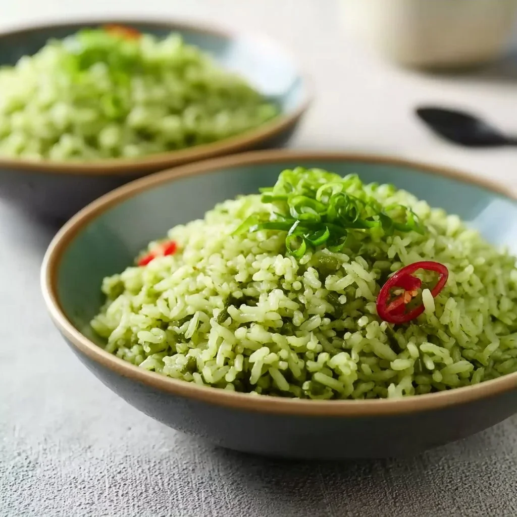 Delicious Swamp Rice Delight dish featuring spinach and jalapenos