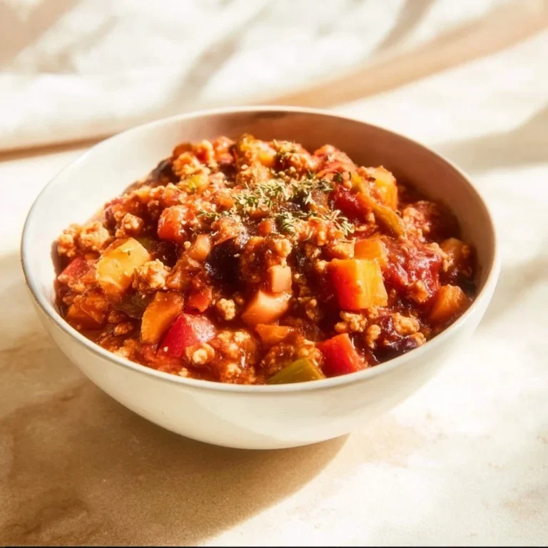 Bowl of hearty Turkey Apple Chili topped with fresh herbs