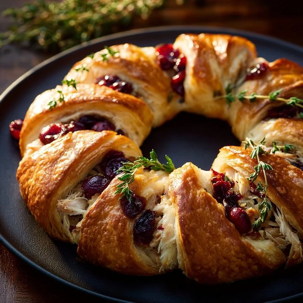 Delicious Turkey Cranberry Crescent Ring served on a festive table.