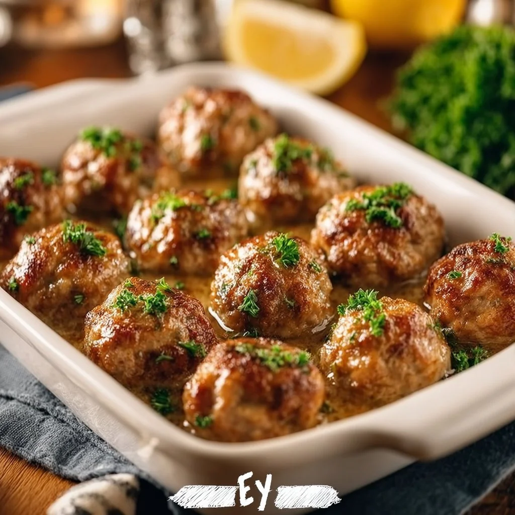 Delicious turkey meatballs served with sauce and herbs