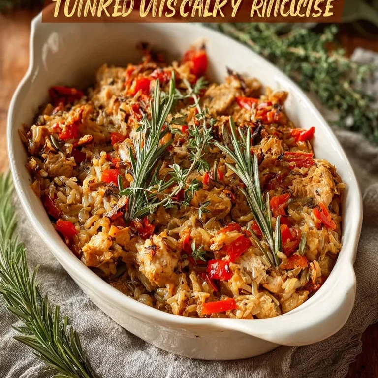 Delicious Turkey Wild Rice Bake topped with herbs and spices.