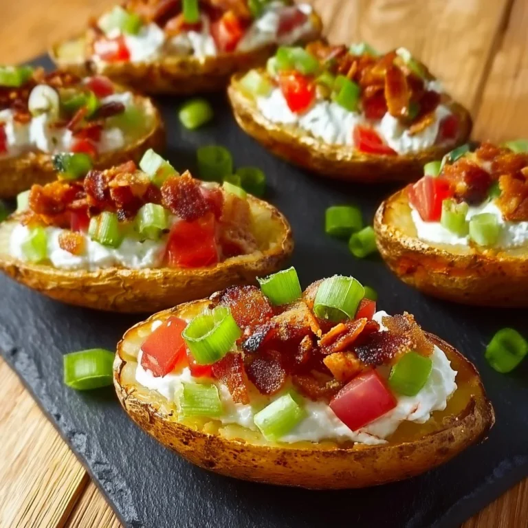 Deliciously loaded baked potato skins topped with cheese, bacon, and green onions.