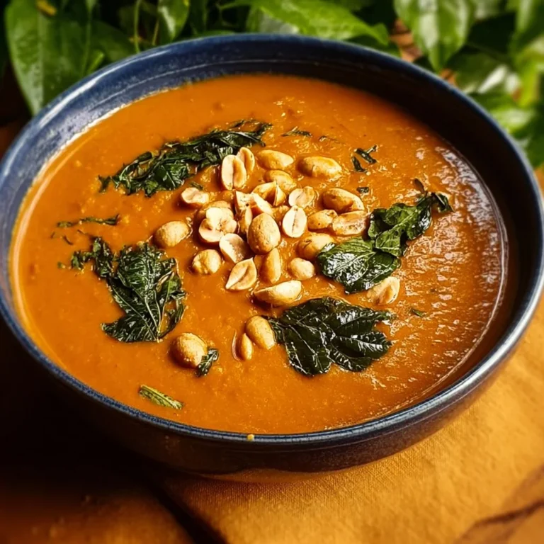 Vegan African Peanut Soup in a bowl, garnished with fresh herbs.