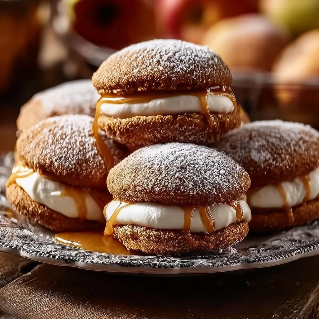 Apple Cider Whoopie Pie cookies with caramel filling