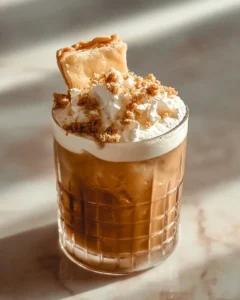 Delicious Apple Pie Dirty Soda in a cozy fall setting with autumn leaves.