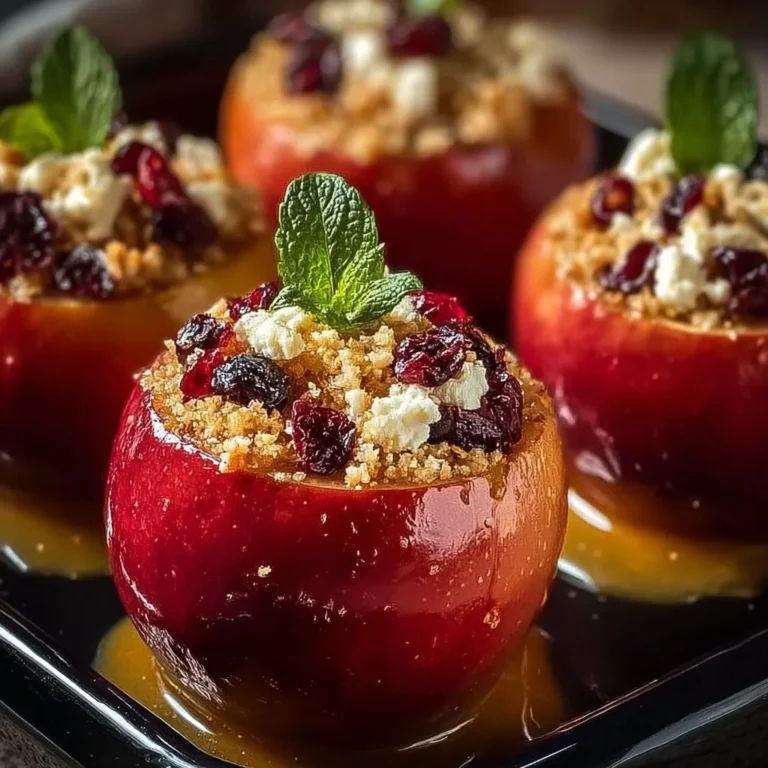 Delicious baked apples topped with feta, honey, and cranberries in a cozy setting
