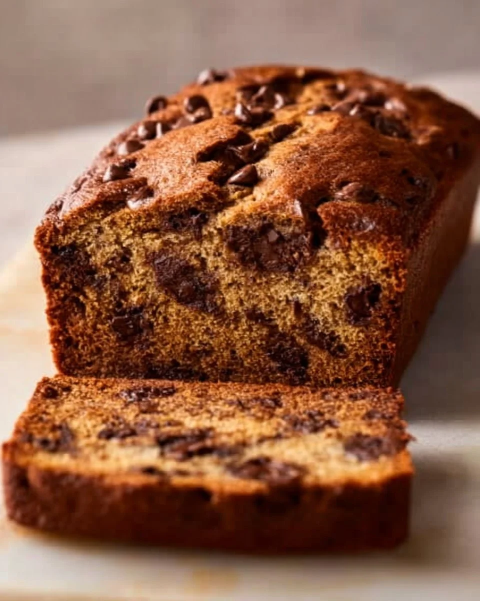 Delicious homemade chocolate chip banana bread fresh from the oven