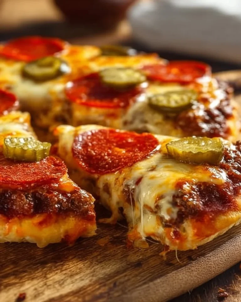 Cheesy Pizza Burger Pie - a delicious comfort food fusion of pizza and burger flavors.