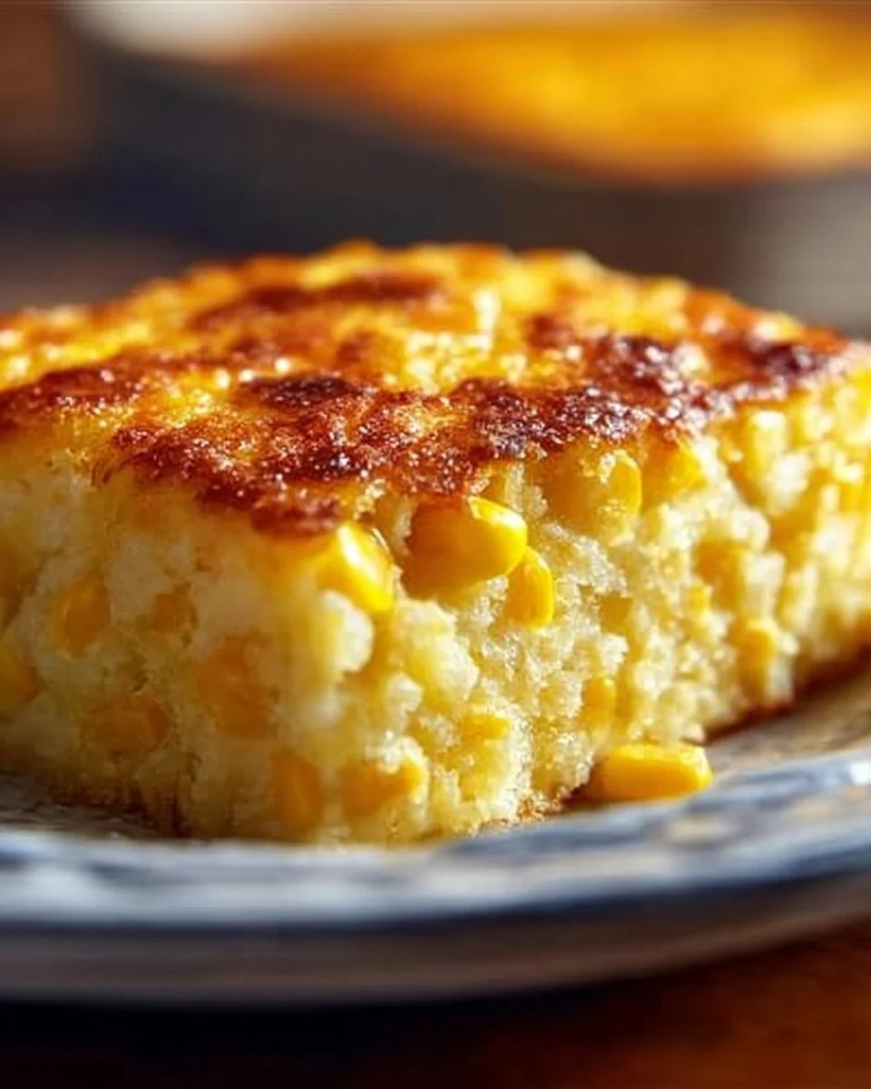 Delicious cornbread casserole served as a dinner side dish