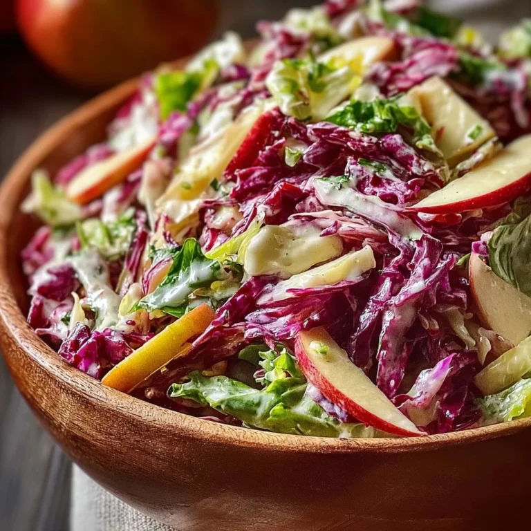 Bowl of Cranberry Apple Coleslaw with fresh apples and cranberries on a wooden table