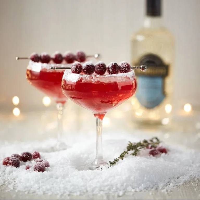 Delicious Cranberry Prosecco cocktail garnished with fresh cranberries.