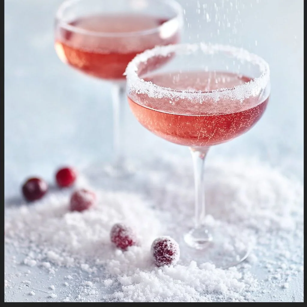 Refreshing Cranberry Prosecco Cocktail in a glass with festive garnish